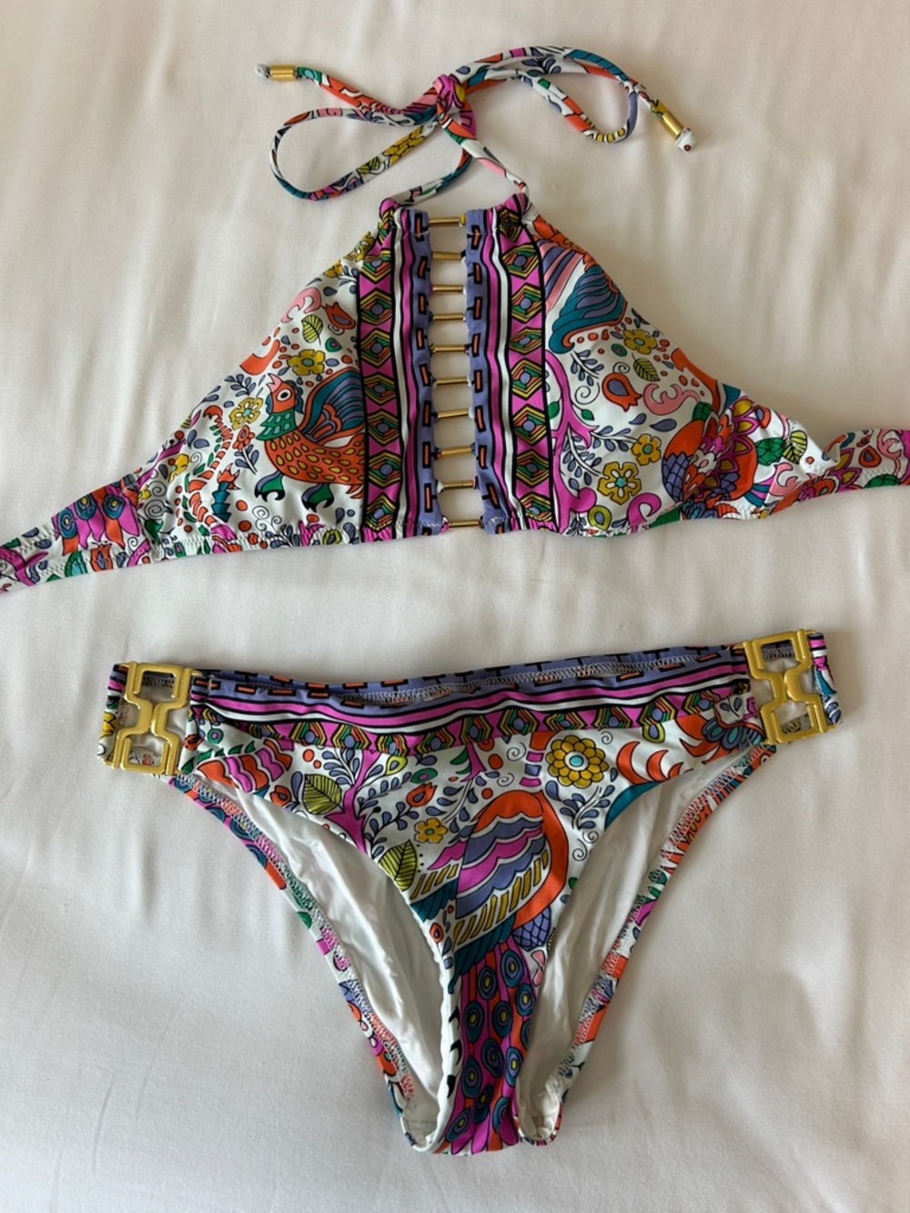 Trina Turk Floral & Peacock Print Bikini Set M